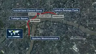 Plan przejazdu konduktu żałobnego z trumną lady Thatcher