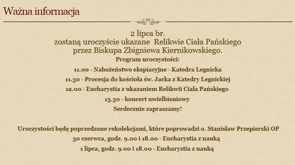Plan uroczystości w Legnicy