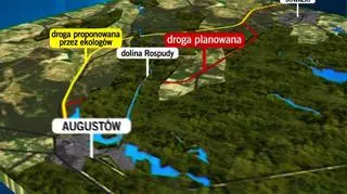 Planowany i proponowany przez ekologów przebieg obwodnicy Augustowa (TVN24)