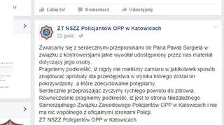 Policja przeprasza za obraźliwy post