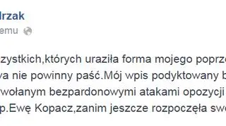 Polityk przeprosił na swoim profilu