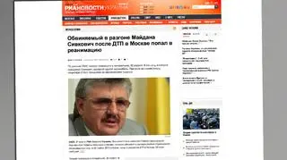 Portal RIA Nowosti o wypadku drogowym z udziałem Wołodymyra Siwkowycza   