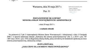 Postanowienie MSWiA o nadaniu odznaki