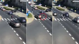 Potrącona kobieta na przejściu dla pieszych. Przechodziła na czerwonym