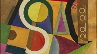 Praca Sophie Taeuber Arp "Kompozycja dadaistyczna" na wystawie DADA.Impuls w Muzeum Sztuki w Łodzi