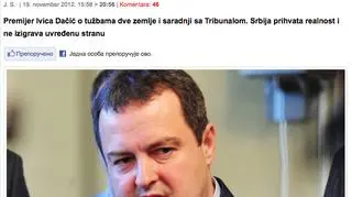 Premier Serbii w artykule dziennika "Novosti"