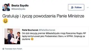 Premier Szydło gratuluje Bochenkowi