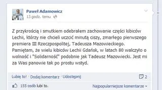 Prezydent Gdańska krytykuje zachowanie gdańskich kibiców 