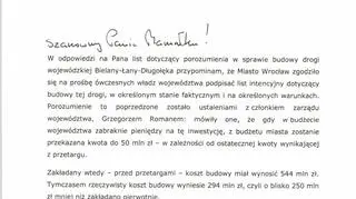 Prezydent pisze do marszałka