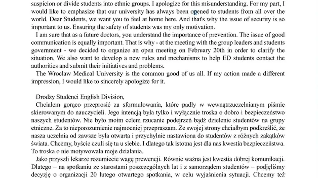 Prodziekan przeprosił studentów