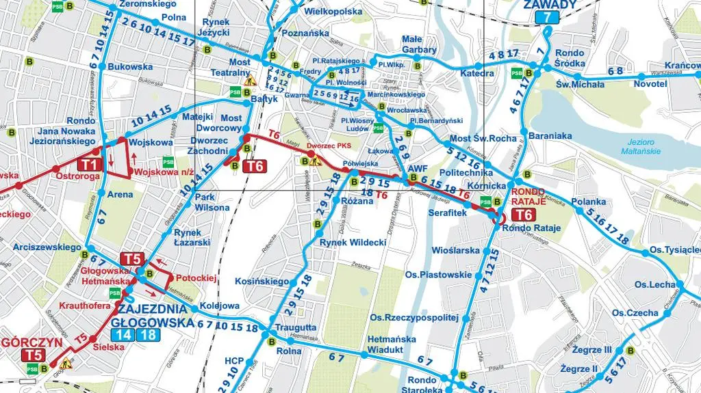 Przebieg tras tramwajowych w pobliżu Dworca PKS