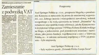Przeprosiny umieszczone na łamach "DGP"