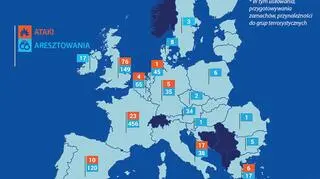 Przeprowadzone zamachy i liczba aresztowanych pod zarzutem terroryzmu w krajach UE w 2016 r.