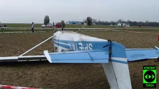 Przewrócony samolot na lotnisku w Bielsku-Białej (foto: internauta)