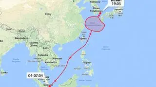 Przybliżona trasa lotniskowca USS Carl Vinson w ostatnim czasie