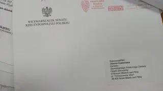 Rachunek wysłany do szpitala w kopercie z logo kancelarii Senatu
