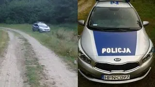 Radiowóz stał zaparkowany przy leśnej drodze