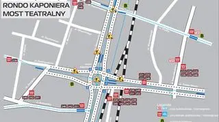 Rozmieszczenie przystanków autobusów nocnych w rejonie ronda Kaponiera