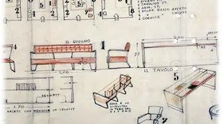 Rysunek z projektami autorstwa Gio Ponti fot. Molteni & C