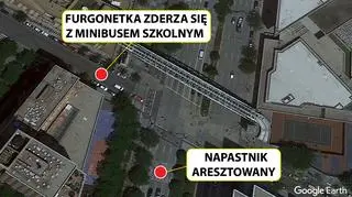 Samochód napastnika zderzył się z minibusem szkolnym 