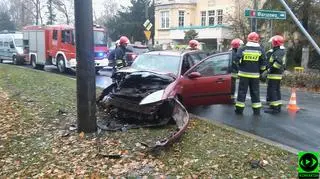 Samochód uderzył w przydrożny słup