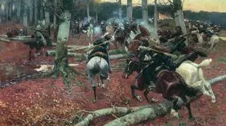 Scena walki Rosjan z Czerkiesami. Obraz Franza Roubauda