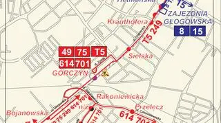 Schemat funkcjonowania komunikacji w czasie przebudowy wiaduktu Kosynierów Górczyńskich