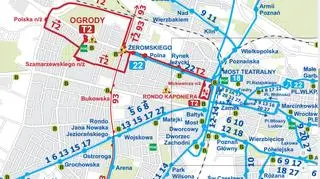 Schemat komunikacji tramwajowej na Jeżycach