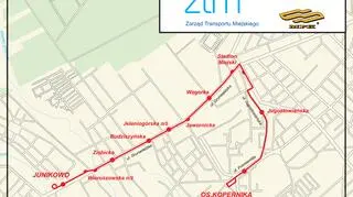 Schemat linii autobusowej T2