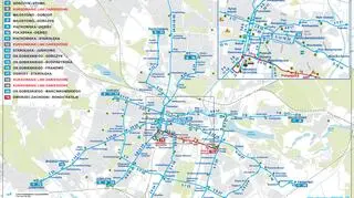Schemat linii tramwajowych na czas remontu
