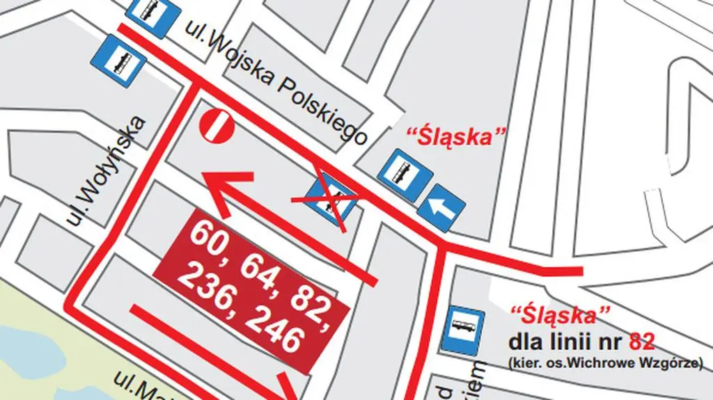 Schemat objazdów dla autobusów MPK