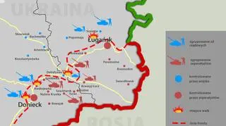 Schematyczna mapa frontu na wschodzie Ukrainy