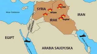 Schematyczna mapa nalotów w regionach zajętych przez Państwo Islamskie
