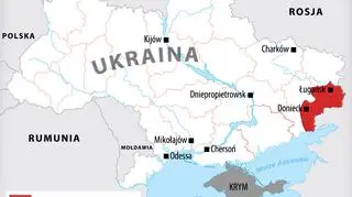 Schematyczna mapa terenów opanowanych przez separatystów