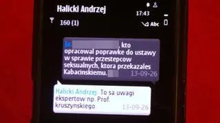 Smsy między posłem Andrzejem Halickim a jednym z polityków PO w sprawie jego poprawki, która mogła wywrócić rządową ustawę w sprawie postępowania z osobami zaburzonymi