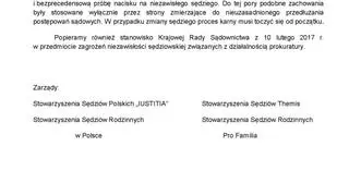 Stanowisko stowarzyszeń sędziowskich ws. zagrożeń niezawisłości sędziowskiej