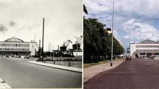 Statek „Pulaski” przy Dworcu Morskim, (fot. Henryk Poddębski, 1934 Muzeum Miasta Gdyni) vs Dworzec Morski dziś 