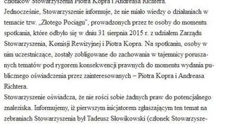 Stowarzyszenie, do którego należeli rzekomi odkrywcy "złotego pociągu", nie kryje oburzenia