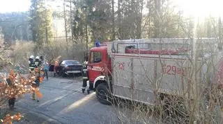 Strażacy użyli wyciągarki żeby wydobyć bmw