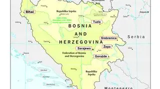 Strefy bezpieczeństwa w Bośni w latach 1993-95. Podział administracyjny kraju po pokoju w Dayton