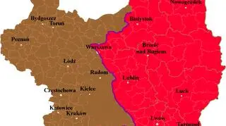 Strefy interesów zgodnie z ustaleniami tajnego protokołu dodatkowego do paktu Ribbentrop-Mołotow z 23 sierpnia 1939 roku