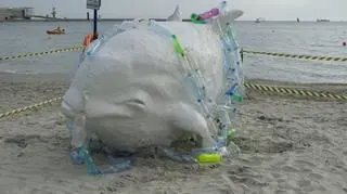 Styropianowy waleń miał przykuć uwagę mediów i przechodniów