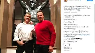 Sylvester Stallone oraz Arnold Schwarzenegger przy pomniku Rocky&#039;ego Balboa
