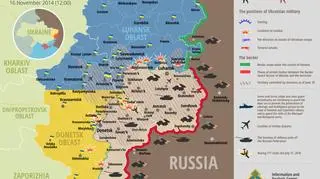 Sytuacja militarna w Donbasie 16 listopada 2014 - wg Rady Bezpieczeństwa Narodowego i Obrony Ukrainy