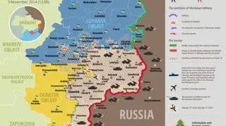 Sytuacja militarna w Donbasie 3 listopada 2014 według Rady Bezpieczeństwa Narodowego i Obrony Ukrainy