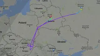 Tak leciał samolot z Rogozinem (źródło: Flightradar)