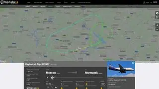 Tak według portalu Flightradar24 wyglądał lot rosyjskiego samolotu