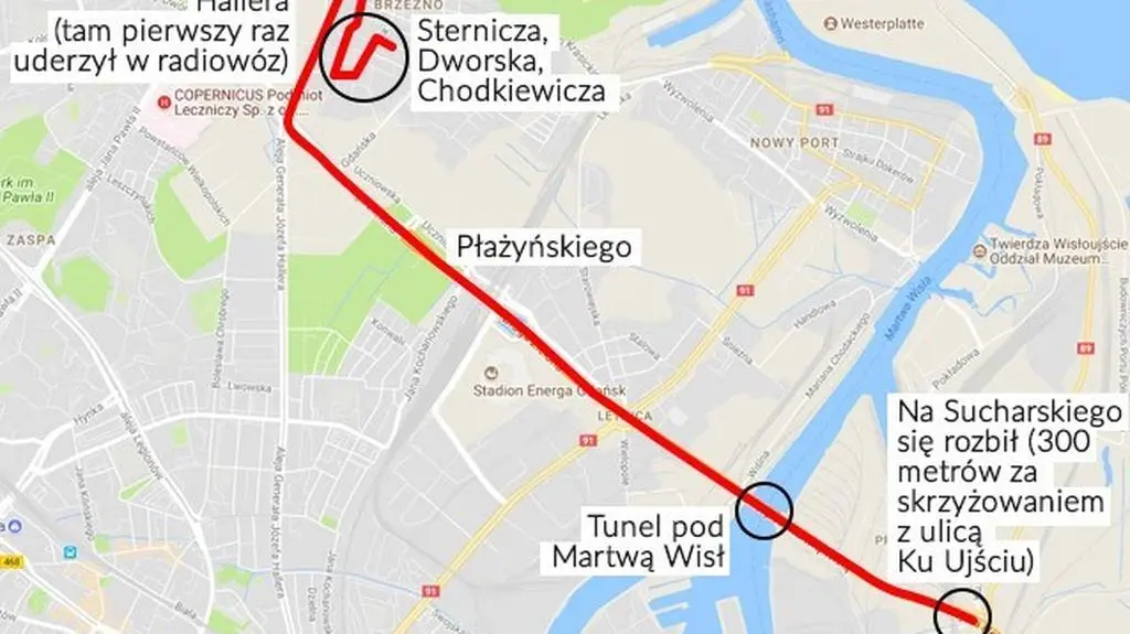 Trasa pościgu w Gdańsku