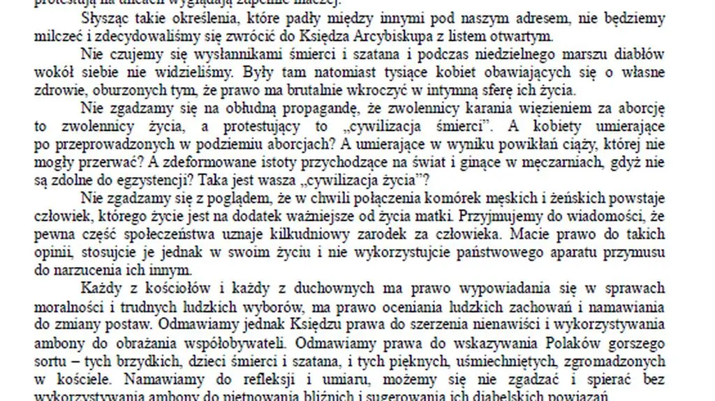 Treść listu otwartego