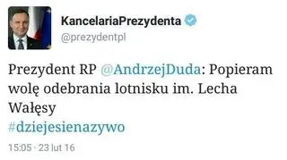 Tweet zamieszczony na koncie Kancelarii Prezydenta